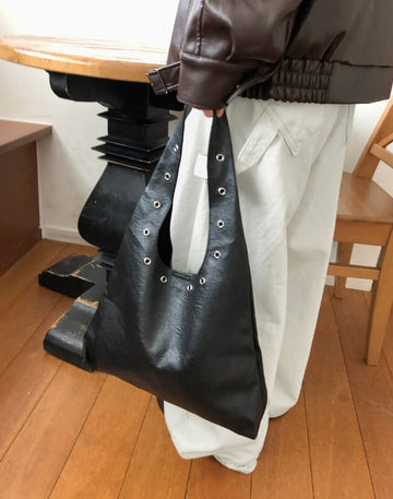 Sheet Eyelet Leather Shoulder Bag